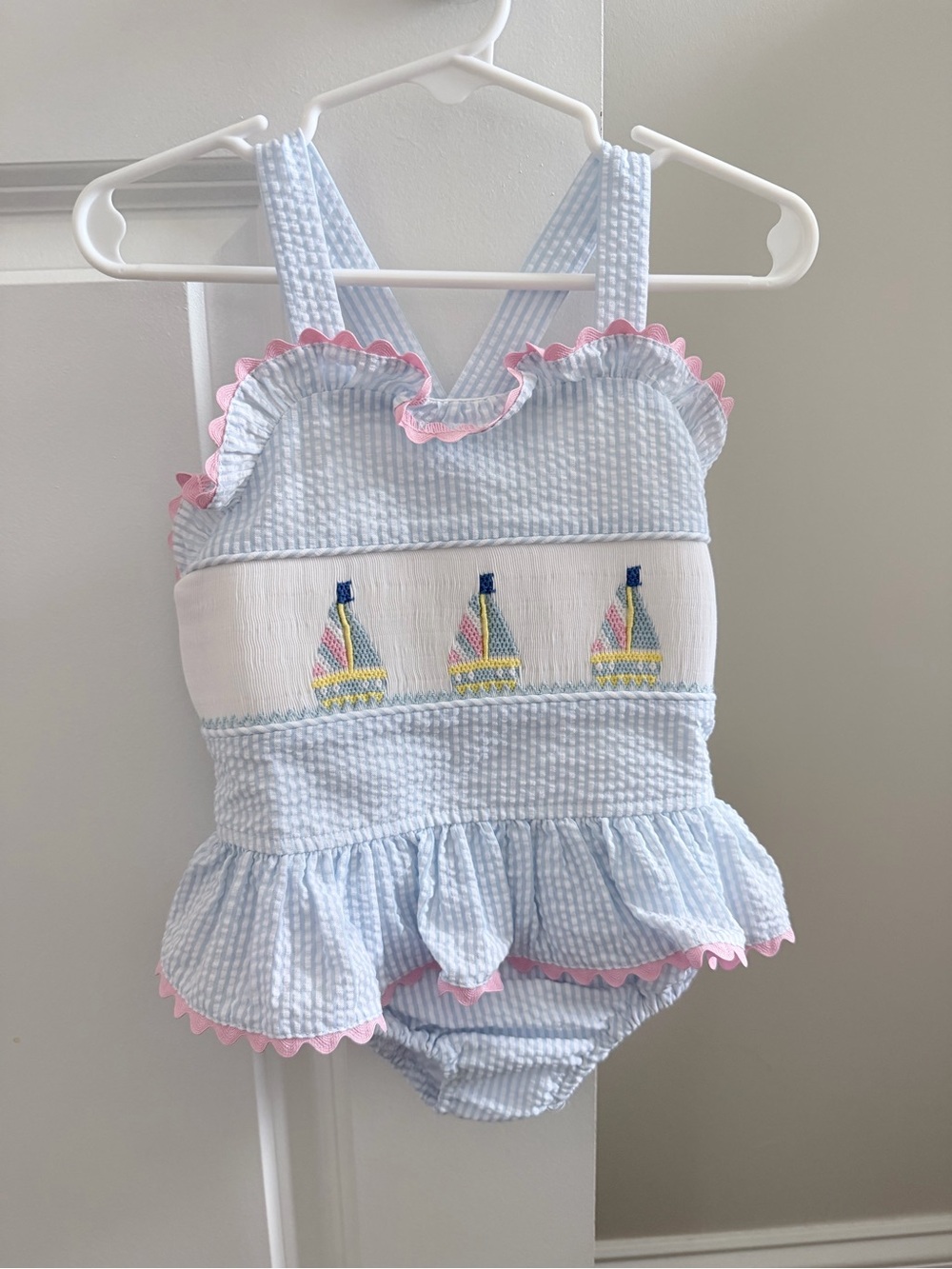 NWOT Smocked Sailboat Sunsuit